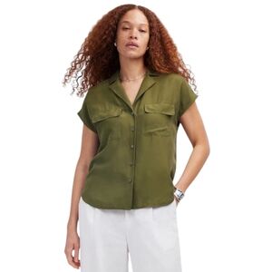 Madewell Washable Silk Drapey Patch‎ Pocket Sleeveless Shirt Loden Green Sz S